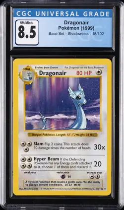 1999 POKEMON BASE SET - SHADOWLESS #18/102 DRAGONAIR CGC 8.5 - Image 1