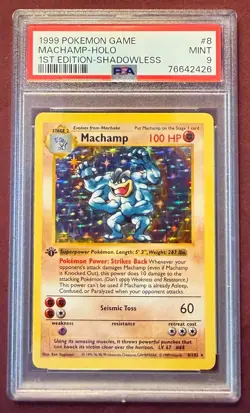 1999 Pokemon Game Machamp 1st Edition Shadowless Holo #8/102 PSA 9 Mint English - Image 1