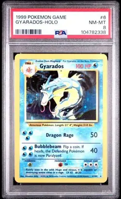 1999 POKEMON BASE SET SHADOWLESS #6 GYARADOS-HOLO PSA 8 - Image 1