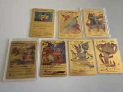 Gold Foil Pokemon Card Lot Pikachu Charizard GX EX V VMAX Zacian Meowth (7) - Image 1