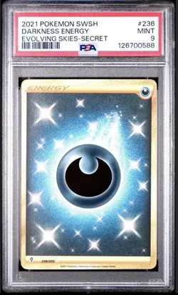 PSA 9 Pokemon 2021 Evolving Skies Dark Energy 236/203 Secret Rare Gold Card - Image 1