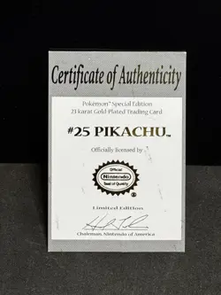 Pokemon | Certificate of Authenticity ONLY | Gold-Plated Trading Card Pikachu - Image 1