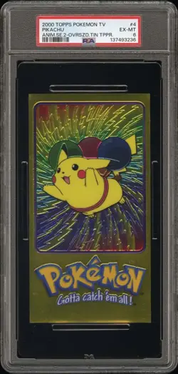 2000 TOPPS POKEMON TV ANIMATION SERIES 2 OVERSIZED TIN TOPPER #4 PIKACHU PSA 6 - Image 1