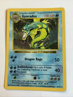 Pokemon SHADOWLESS Gyarados 6/102 Base Set Holo Rare 100 HP Stage 1 English Card - Image 1