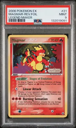 Pokemon Magmar EX Legend Maker Reverse Holo Rare #21 PSA 9 Mint - Image 1