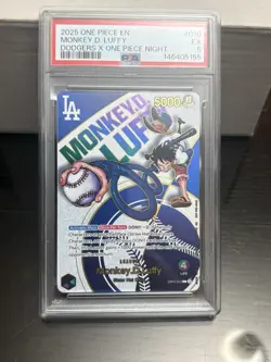 2025 ONE PIECE PROMOS DODGERS X ONE PIECE NIGHT #010 MONKEY D. LUFFY PSA 5 READ - Image 1