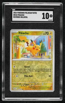 Pikachu Reverse Foil Pokemon Scarlet & Violet Paldean Fates SGC 10 GEM - Image 1