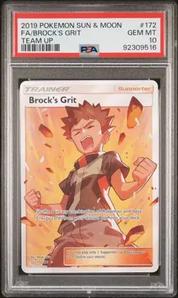 2019 POKEMON SUN & MOON TEAM UP #172 FULL ART/BROCK'S GRIT PSA 10 - Image 1