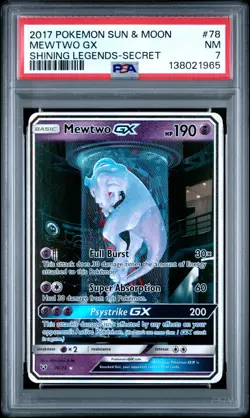 2017 POKEMON SUN & MOON SHINING LEGENDS SECRET #78 MEWTWO GX PSA 7 - Image 1