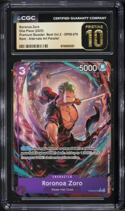 2025 One Piece Premium Best Vol 2 Alt Art Roronoa Zoro #OP09-076 CGC 10 PRISTINE - Image 1