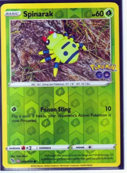 SPINARAK (Peelable Ditto) 006/078 POKEMON GO REVERSE HOLO NM/LP (Excellent) (S1) - Image 1