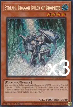 3X Yugioh Stream, Dragon Ruler of Droplets BLMM-EN122 1st Edition Secret Rare NM - Image 1