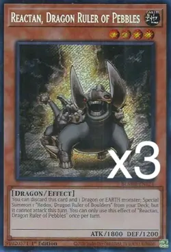3X Yugioh Reactan, Dragon Ruler of Pebbles BLMM-EN121 1st Edition Secret Rare NM - Image 1