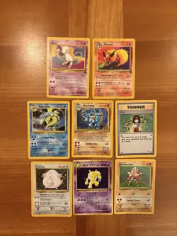 Pokemon TCG Base Set Mew, Flareon, Gyarados, Machamp, Chansey 8 Card Lot - Image 1