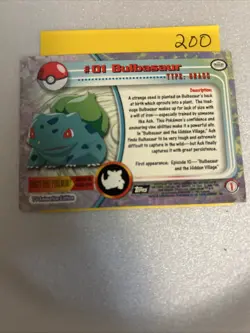 Bulbasaur #01 Vintage Pokemon 1999 Topps TV Animation Edition - Image 2