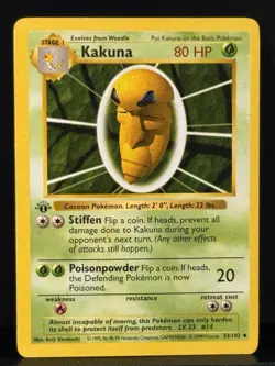 The Pokemon Company Kakuna Base Set Shadowless 1st Ed Uncommon 033/102 English … - Image 1