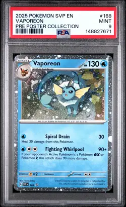 2025 POKEMON PRISMATIC EVOLUTIONS POSTER COLLECTION VAPOREON PSA 9 - Image 1