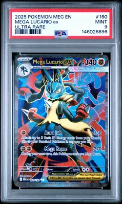 2025 POKEMON MEG EN-MEGA EVOLUTION ULTRA RARE #160 MEGA LUCARIO EX PSA 9 - Image 1