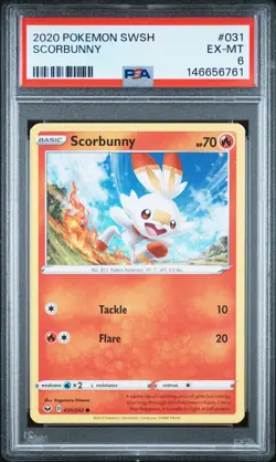 2020 POKEMON SWORD & SHIELD #031 SCORBUNNY PSA 6 - Image 1