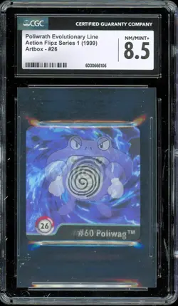 1999 Pokemon Action Flipz Artbox #26 Lenticular 3D ~ Poliwrath Poliwag ~ CGC 8.5 - Image 1