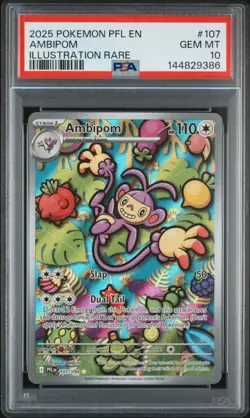 2025 Pokemon Phantasmal Flames PFL En Ambipom Illustration Rare #107 PSA 10 Gem - Image 1
