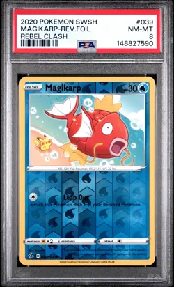 2020 POKEMON SWORD & SHIELD REBEL CLASH #039 MAGIKARP-REVERSE FOIL PSA 8 - Image 1