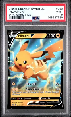 2020 POKEMON SWSH BLACK STAR PROMO V POWERS TINS #063 PIKACHU V PSA 9 - Image 1