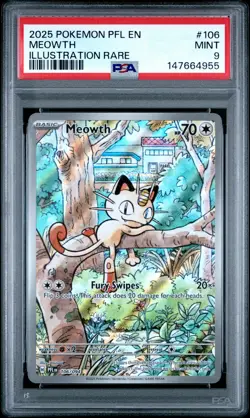 2025 POKEMON PFL EN-PHANTASMAL FLAMES ILLUSTRATION RARE #106 MEOWTH PSA 9 - Image 1