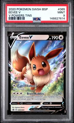 2020 POKEMON SWSH BLACK STAR PROMO V POWERS TINS #065 EEVEE V PSA 9 - Image 1