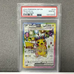2024 POKEMON SSP EN-SURGING SPARKS ULTRA RARE #219 PIKACHU EX PSA 10 - Image 1