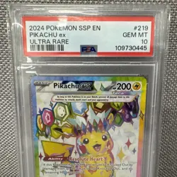 2024 POKEMON SSP EN-SURGING SPARKS ULTRA RARE #219 PIKACHU EX PSA 10 - Image 2