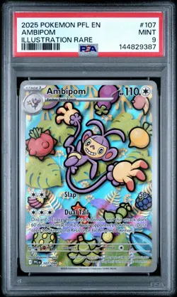 2025 Pokemon Phantasmal Flames PFL En Ambipom Illustration Rare #107 PSA 9 Mint - Image 1
