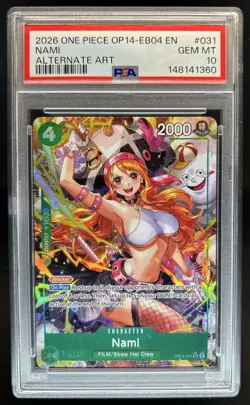 2026 One Piece Azure Sea's Seven Nami Super Rare Alt Art #OP14-031 PSA 10 - Image 1