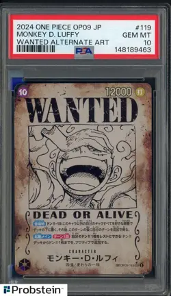 2024 One Piece OP09 Japanese Wanted Alternate Art #119 Monkey D Luffy PSA 10 - Image 1