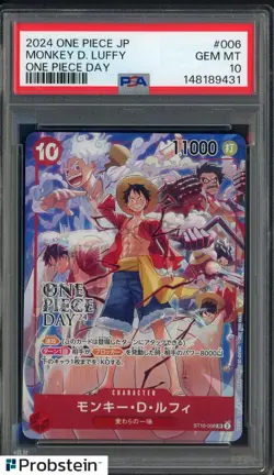 2025 One Piece Japanese One Piece Day #006 Monkey D Luffy PSA 10 GEM MINT - Image 1