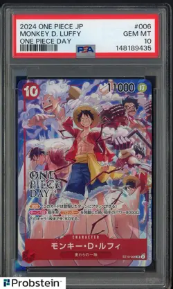 2025 One Piece Japanese One Piece Day #006 Monkey D Luffy PSA 10 GEM MINT - Image 1