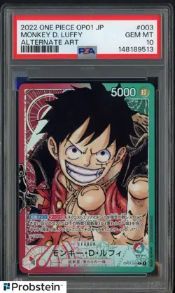 2022 One Piece OP-01 Alternate Art Japanese #003 Monkey D. Luffy PSA 10 GEM MINT - Image 1