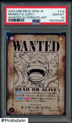 2024 One Piece OP09 Japanese Wanted Alternate Art #119 Monkey D Luffy PSA 10 - Image 1