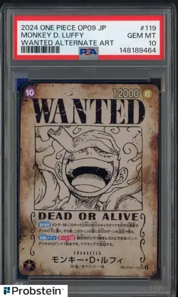 2024 One Piece OP09 Japanese Wanted Alternate Art #119 Monkey D Luffy PSA 10 - Image 1