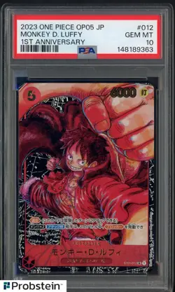 2023 One Piece OP05 Japanese 1st Anniversary #012 Monkey D. Luffy PSA 10 - Image 1