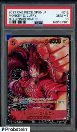 2023 One Piece OP05 Japanese 1st Anniversary #012 Monkey D. Luffy PSA 10 - Image 1