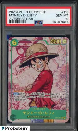 2025 One Piece OP13 Japanese Alternate Art #118 Monkey D. Luffy PSA 10 GEM MINT - Image 1