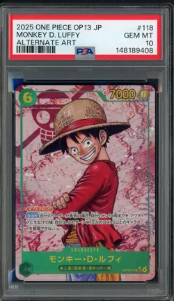 2025 One Piece OP13 Japanese Alternate Art #118 Monkey D. Luffy PSA 10 GEM MINT - Image 1