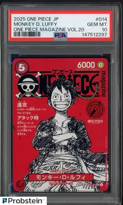 2025 ONE PIECE JPN PROMOS ONE PIECE MAGAZINE VOL.20 #014 MONKEY D. LUFFY PSA 10 - Image 1