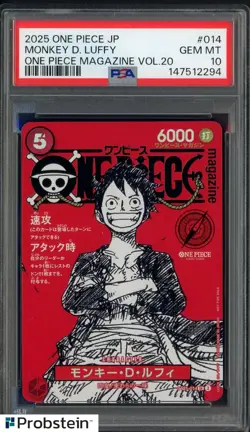 2025 ONE PIECE JPN PROMOS ONE PIECE MAGAZINE VOL.20 #014 MONKEY D. LUFFY PSA 10 - Image 1