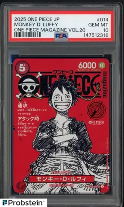 2025 ONE PIECE JPN PROMOS ONE PIECE MAGAZINE VOL.20 #014 MONKEY D. LUFFY PSA 10 - Image 1