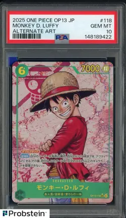 2025 One Piece OP13 Japanese Alternate Art #118 Monkey D. Luffy PSA 10 GEM MINT - Image 1