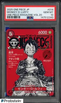 2025 ONE PIECE JPN PROMOS ONE PIECE MAGAZINE VOL.20 #014 MONKEY D. LUFFY PSA 10 - Image 1