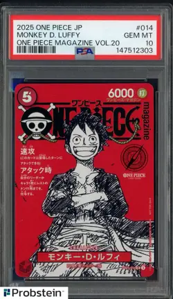 2025 ONE PIECE JPN PROMOS ONE PIECE MAGAZINE VOL.20 #014 MONKEY D. LUFFY PSA 10 - Image 1