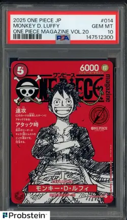 2025 ONE PIECE JPN PROMOS ONE PIECE MAGAZINE VOL.20 #014 MONKEY D. LUFFY PSA 10 - Image 1